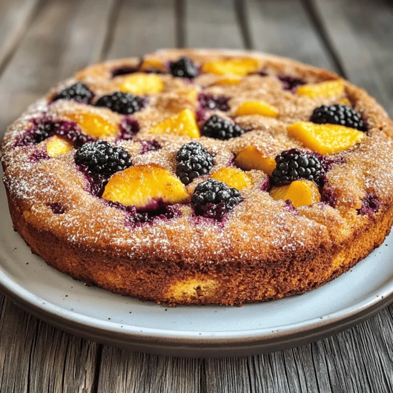 As the summer sun shines brightly and the farmers' markets overflow with vibrant produce, there's no better time to indulge in the delightful combination of fresh peaches and blackberries. This Peach Blackberry Coffee Cake is an embodiment of that seasonal joy, bringing together the sweet and slightly tart notes of these fruits with a moist, tender crumb that's simply irresistible. Whether you're looking for a comforting breakfast to start your day, a charming centerpiece for your brunch gathering, or a delightful dessert to finish off a meal, this coffee cake is the perfect choice for any occasion.