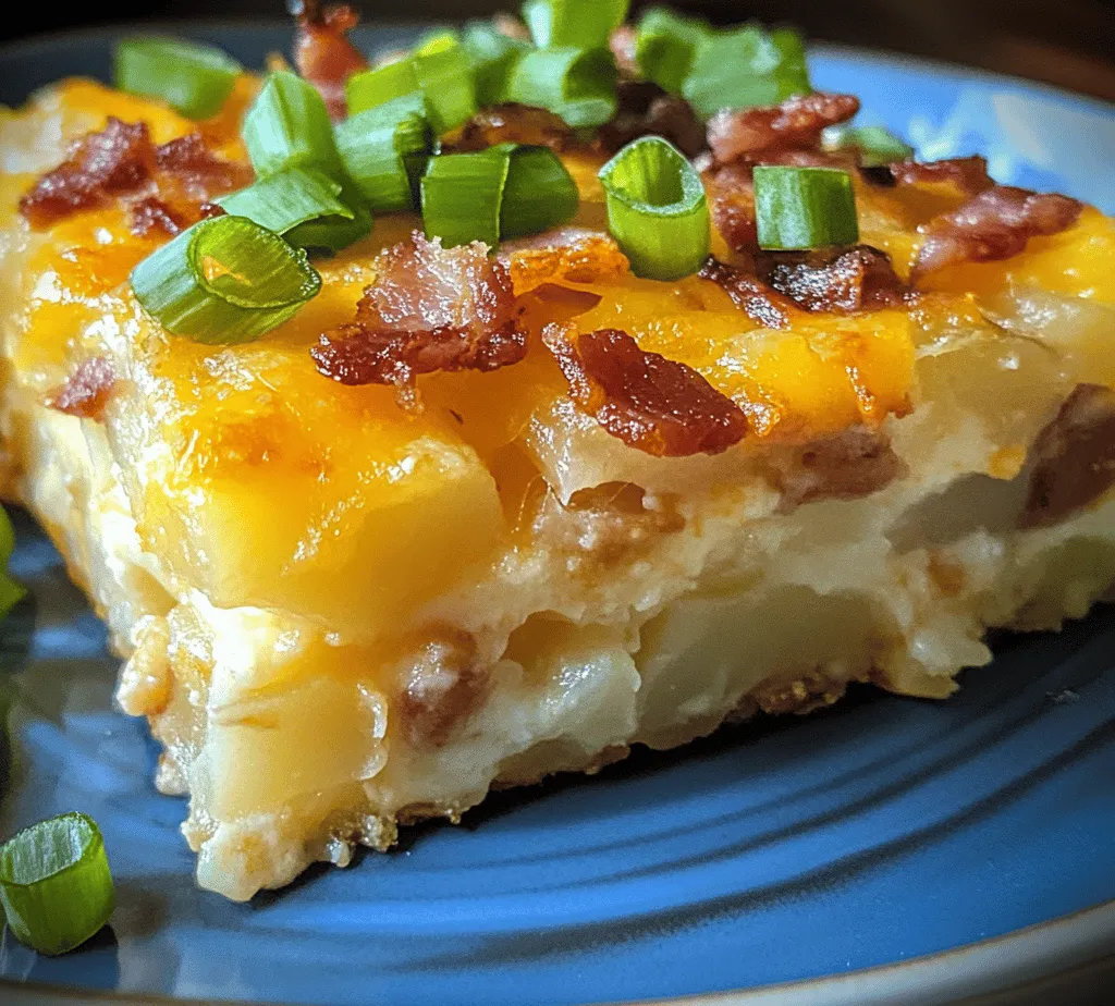 Begin your morning with a burst of flavor and satisfaction through this Cheesy Bacon Potato Breakfast Casserole. Perfect for gatherings or a cozy family breakfast, this dish combines the rich taste of crispy bacon, creamy cheeses, and tender potatoes, all baked to perfection. Whether you are serving a crowd or looking for a simple yet hearty breakfast option, this casserole is sure to please everyone at the table.