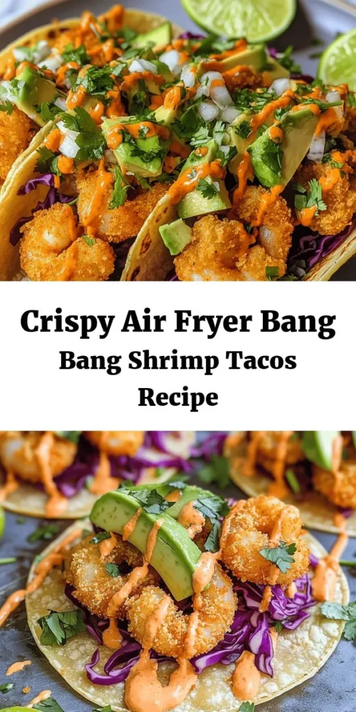 Get ready to elevate taco night with these crispy Air Fryer Bang Bang Shrimp Tacos! Perfectly coated shrimp are air-fried to golden perfection, then piled high on warm tortillas with crunchy cabbage, creamy avocado, and a drizzle of spicy Bang Bang sauce. This easy recipe is quick to make and delivers a burst of flavor in every bite. Simple, delicious, and a sure hit for any occasion! Don’t forget the lime wedges for that zesty kick!