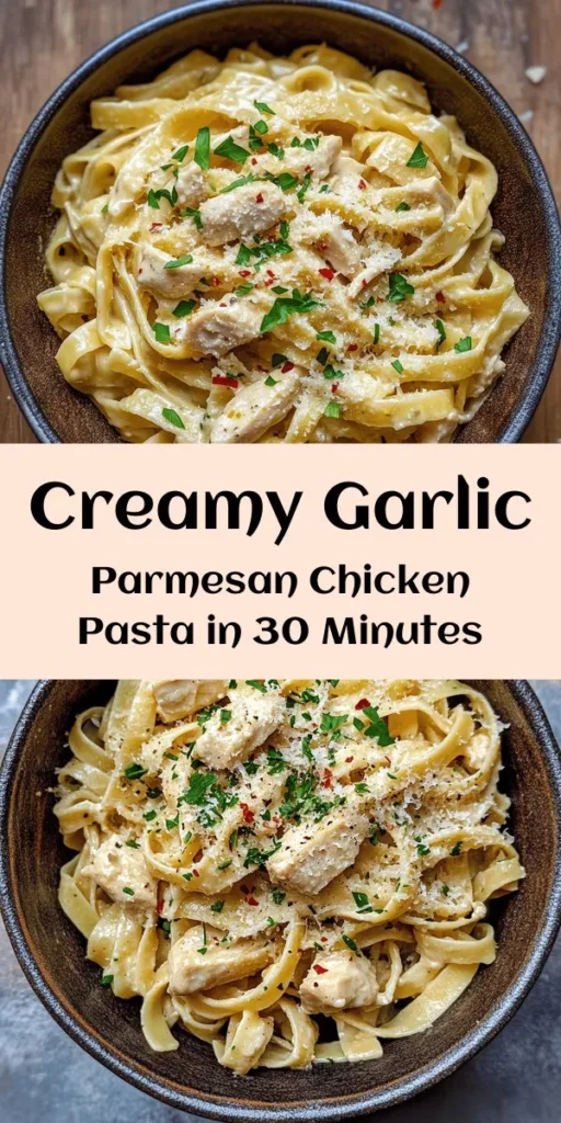 Indulge in this creamy chicken garlic Parmesan pasta that's perfect for busy weeknights! With tender chicken, al dente pasta, and a rich, cheesy sauce, it's a dish you won’t be able to resist. In just 30 minutes, you can whip up a comforting meal your whole family will love. Don't forget to sprinkle fresh parsley for a pop of color and flavor. Ready to impress with this easy recipe? Dive in and enjoy every bite!