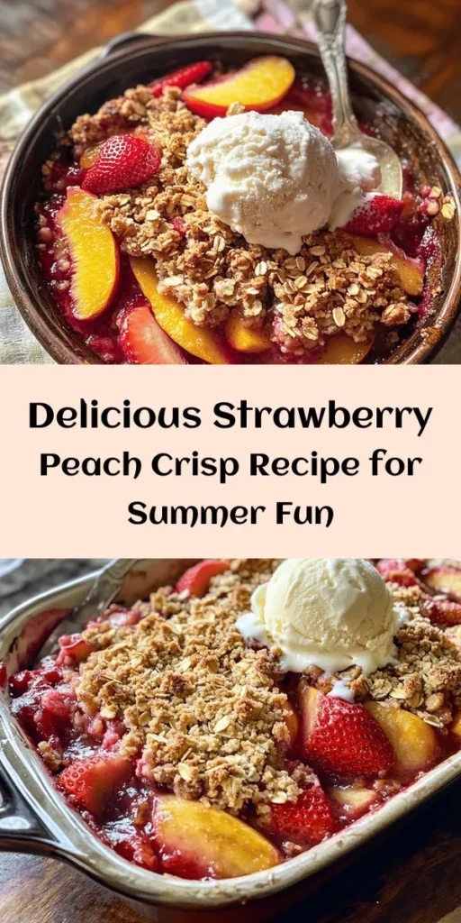 Dive into summer with this Sweet Summer Strawberry Peach Crisp! Bursting with juicy strawberries and ripe peaches, this dessert is a perfect blend of fruity goodness topped with a golden, crunchy oat mixture. It's simple to make in just a few steps and ready in under an hour. Serve it warm with vanilla ice cream for the ultimate treat. This easy recipe is perfect for warm evenings and gatherings with family and friends. Enjoy a slice of summer!