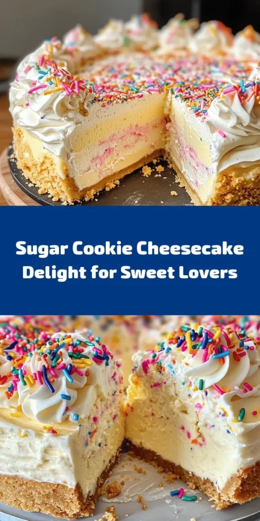 Indulge in a heavenly treat with this Sugar Cookie Cheesecake recipe! Combining a buttery sugar cookie crust with a rich and creamy cheesecake filling, this dessert is simply irresistible. Perfect for celebrations or casual gatherings, it’s easy to make and a crowd-pleaser. Top it off with whipped cream and colorful sprinkles for the ultimate finish. With just a little prep time and some chill time, you’ll be enjoying this delicious dessert in no time!