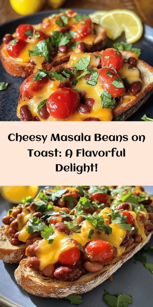 Enjoy a delicious twist on a classic with this Cheesy Masala Beans on Toast recipe! Packed with kidney beans, cherry tomatoes, and a blend of spices, this dish is bursting with flavor. Toast thick slices of sourdough or whole grain bread until golden, then layer on the cheesy, spiced bean mixture for a satisfying meal. Ready in just 30 minutes, it’s perfect for brunch or a quick dinner. Don’t forget to garnish with fresh herbs and a squeeze of lemon for that extra zing!