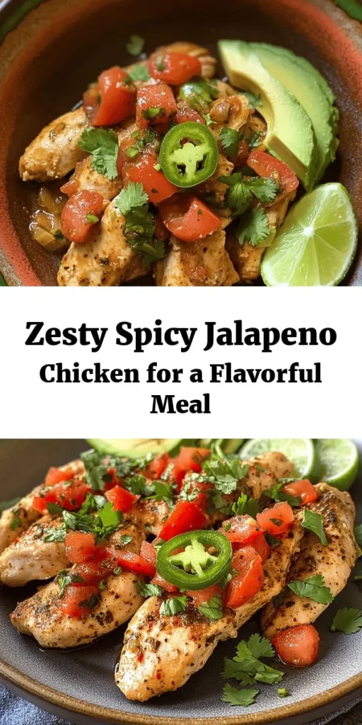 Make dinnertime delightful with this Spicy Jalapeno Chicken recipe! Perfectly seasoned chicken breasts are sautéed with onions, garlic, and fresh jalapenos for an extra kick. Cooked in a rich blend of diced tomatoes and chicken broth, this dish bursts with flavor. Ready in just 30 minutes, it’s ideal for busy nights! Serve it over rice or in tortillas, and don’t forget the avocado and lime for an added zing. Yum!