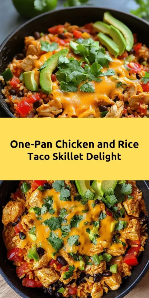 Looking for a comforting, one-pan meal? Try this Chicken and Rice Taco Skillet! With tender diced chicken thighs, colorful bell peppers, and a zesty blend of spices, this dish brings the flavors of tacos right to your dinner table. Packed with black beans, tomatoes, and melted cheese, it's a delicious way to enjoy a family-friendly meal. Garnish with fresh cilantro and your favorite toppings for the perfect finishing touch. Easy, flavorful, and ready in just 40 minutes!