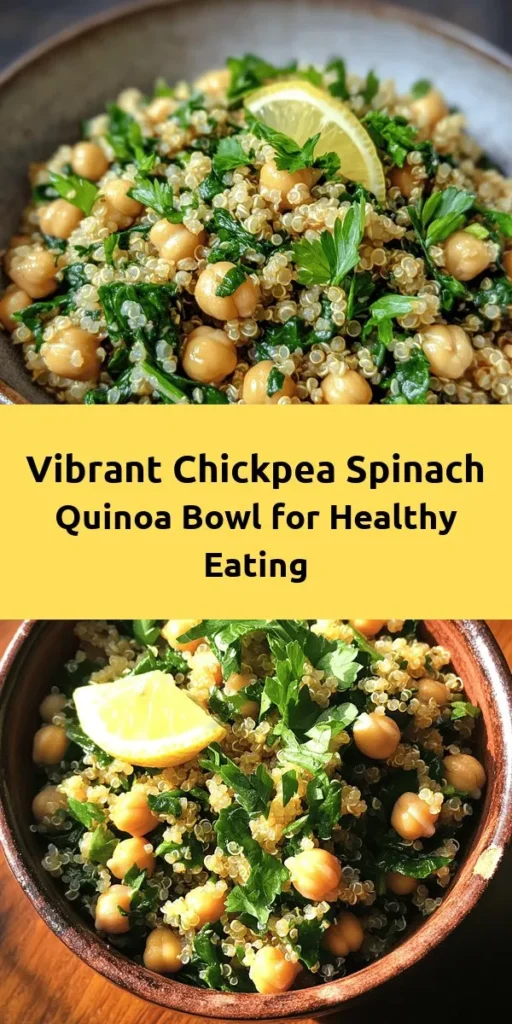 Discover the delicious Chickpea & Spinach Quinoa Bowl, a perfect meal for health enthusiasts! With protein-packed chickpeas and nutrient-rich spinach, this bowl is a wholesome choice. It's made with fluffy quinoa cooked in vegetable broth, sautéed onion and garlic, seasoned to perfection, and finished off with a zesty lemon squeeze. Quick to prepare and full of flavor, this dish is ideal for a nutritious lunch or dinner. Garnish with fresh herbs for an added touch!