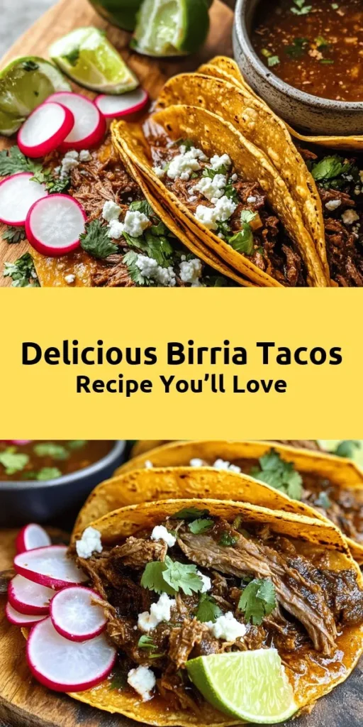 Discover the mouthwatering flavors of my favorite Birria Tacos! These tender, juicy tacos are loaded with marinated beef chuck roast seasoned perfectly with guajillo and ancho chiles, garlic, and spices. Slow-cooked until fork-tender, they’re served with crispy tortillas and topped with fresh cilantro, queso fresco, and radishes. Don’t forget the delicious consommé for dipping! This recipe is perfect for gatherings or family dinners. Enjoy a taste of authentic Mexican cuisine right at home!