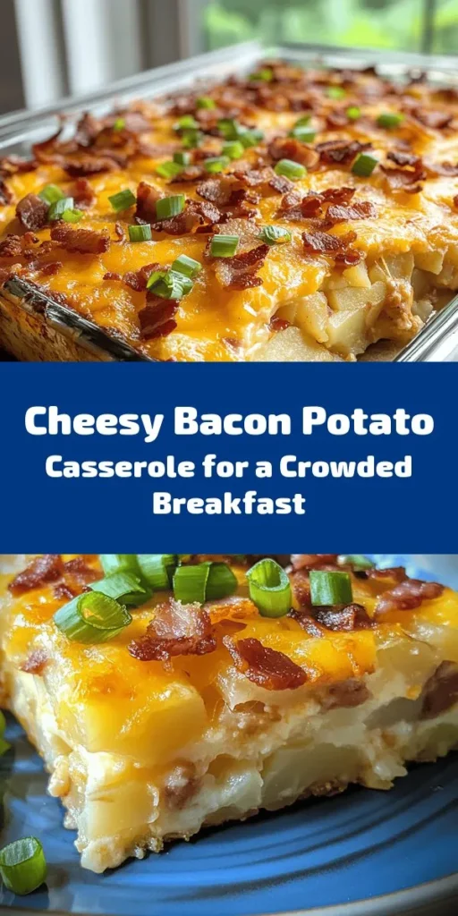 Start your day right with this delicious Cheesy Bacon Potato Breakfast Casserole! Packed with layers of diced potatoes, crispy bacon, and a blend of cheddar and mozzarella cheeses, this casserole is a hearty breakfast that everyone will love. Simply mix eggs and milk with spices, layer the ingredients, and bake until golden. Perfect for brunch or feeding a crowd, this dish is sure to satisfy. Don’t forget to garnish with green onions and serve with hot sauce for an extra kick!