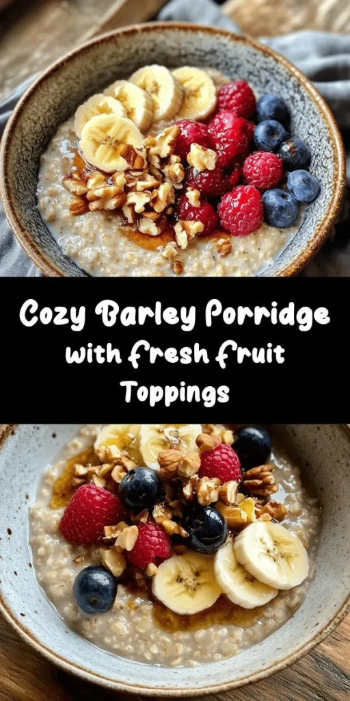 Start your morning with a comforting bowl of warm and wholesome barley porridge! Made with simple ingredients like pearl barley, milk or water, and enhanced with vanilla and cinnamon, this nutritious breakfast is both delicious and filling. Top it off with fresh fruits, nuts, and a dollop of yogurt or nut butter for added flavor and texture. Perfect for meal prep, this recipe serves four and is ready in under an hour! Enjoy a healthy start to your day!