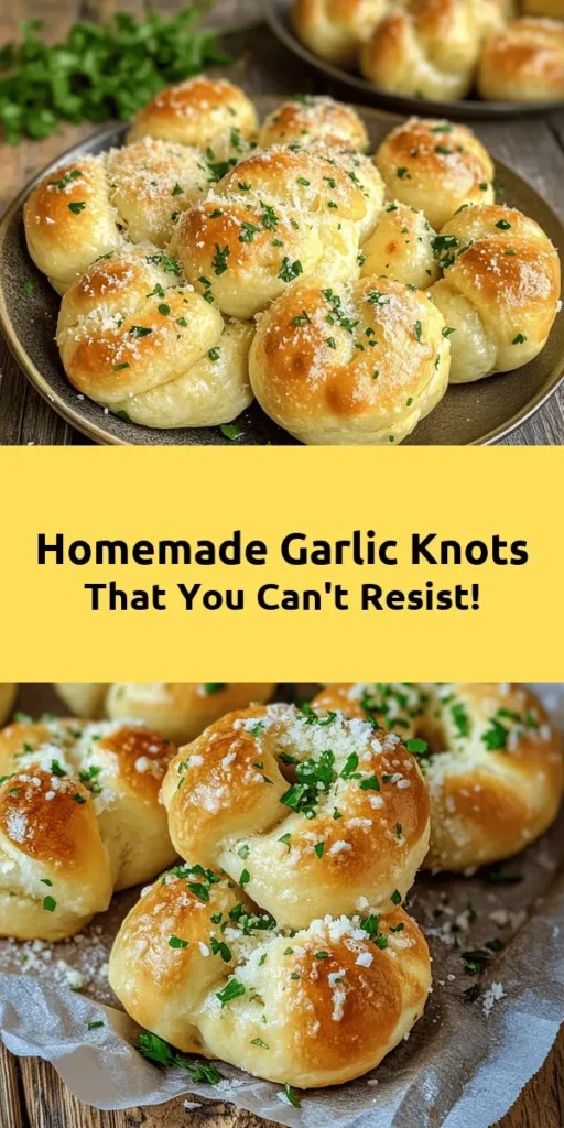 Indulge in these irresistible homemade garlic knots that are perfect for any occasion! With a soft and fluffy texture, these knots are made from a simple dough of flour, yeast, and warm water, all elevated by a savory garlic butter topping. They're easy to make and just as delightful to share. Serve them warm, sprinkle with Parmesan cheese, and watch them disappear! Perfect as a side or snack, these knots are sure to impress. Try them today!