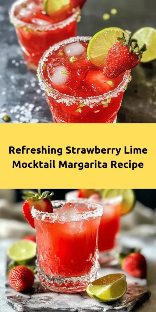 Elevate your summer gatherings with this refreshing Strawberry Lime Mocktail Margarita! In just 10 minutes, you can blend fresh strawberries and zesty lime juice into a vibrant drink that’s perfect for any occasion. Sweetened with agave and mixed with coconut water and sparkling water, this mocktail is both delicious and thirst-quenching. Garnish with lime and strawberry slices for a stunning presentation. Perfect for sharing with friends and family!