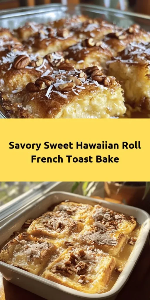 Indulge in a delightful brunch treat with this Sweet Hawaiian Roll French Toast Bake! Perfect for gatherings or a cozy family breakfast, this recipe combines soft, sweet rolls with a rich custard infused with vanilla and spices. Top it off with optional coconut and nuts for extra crunch! Bake it fresh or prepare it overnight for a hassle-free morning. Serve warm with syrup for a deliciously sweet start to your day. Quick to prepare and absolutely scrumptious!
