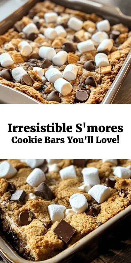 Indulge in these delicious S'mores Cookie Bars, the perfect treat for any occasion! With a buttery base loaded with chocolate chips, fluffy mini marshmallows, and crunchy graham cracker crumbs, these bars capture the essence of classic s'mores in every bite. Easy to make and unbelievably tasty, they bake up in just 20-25 minutes. Serve them warm or with a scoop of ice cream for an irresistible dessert. Your friends and family will love this sweet twist!