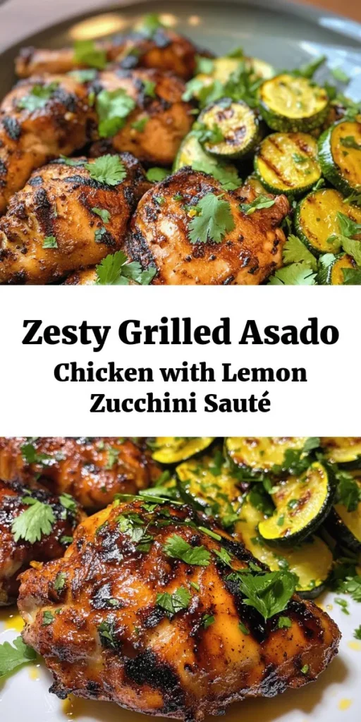 Savor the flavors of Zesty Asado Chicken paired with a fresh Lemon Zucchini Delight! This mouthwatering recipe features marinated bone-in chicken thighs grilled to perfection and served alongside sautéed zucchini that's bursting with citrusy goodness. With simple ingredients like soy sauce, orange juice, and fresh herbs, this dish is a crowd-pleaser for any meal! Ideal for weeknight dinners or weekend barbecues. Enjoy a deliciously healthy dinner that’s quick and easy to prepare!