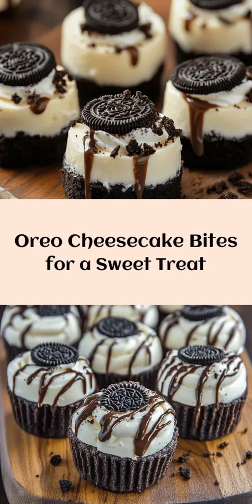 Treat yourself to these Oreo Cheesecake Bites Delight! With a buttery Oreo crust, creamy cheesecake filling, and a delicious chocolate drizzle, these bite-sized desserts are sure to impress. Perfect for parties or simply as a sweet treat, they're easy to make and can be refrigerated for later indulgence. Just mix, chill, drizzle, and enjoy! Get ready for a delightful burst of flavor in every bite.